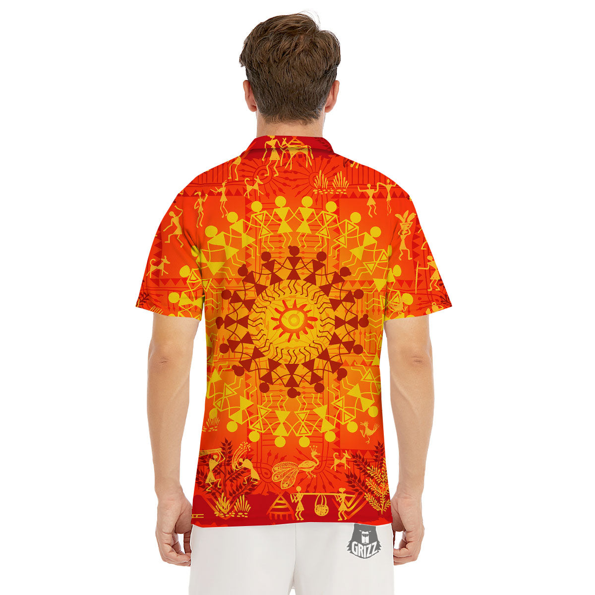 Warli Tribal Ancient Indian Print Men's Golf Shirts-grizzshop