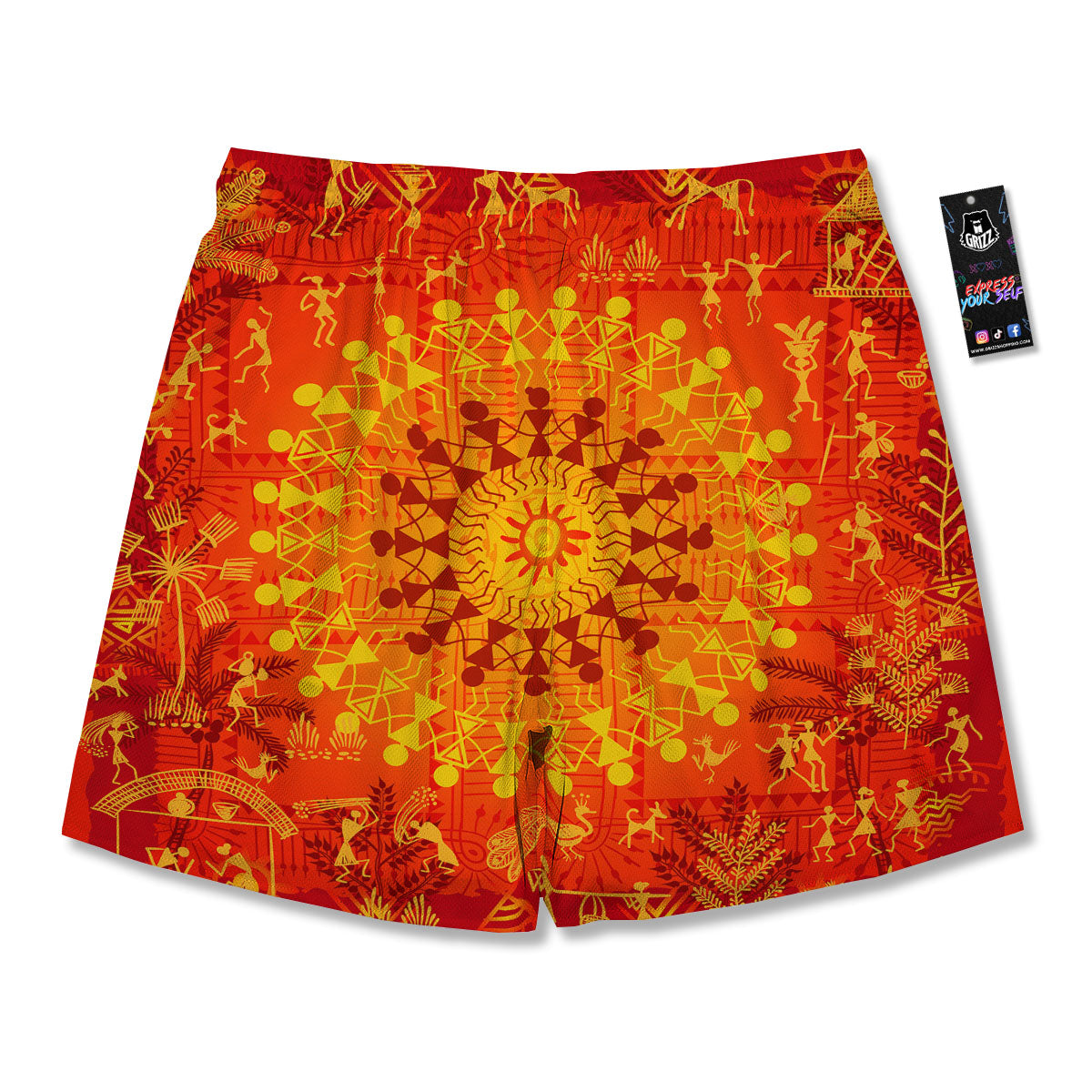 Warli Tribal Ancient Indian Print Men's Running Shorts-grizzshop