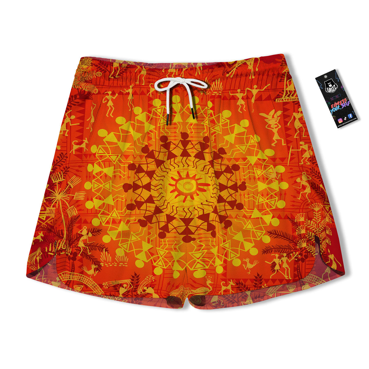 Warli Tribal Ancient Indian Print Men's Running Shorts-grizzshop