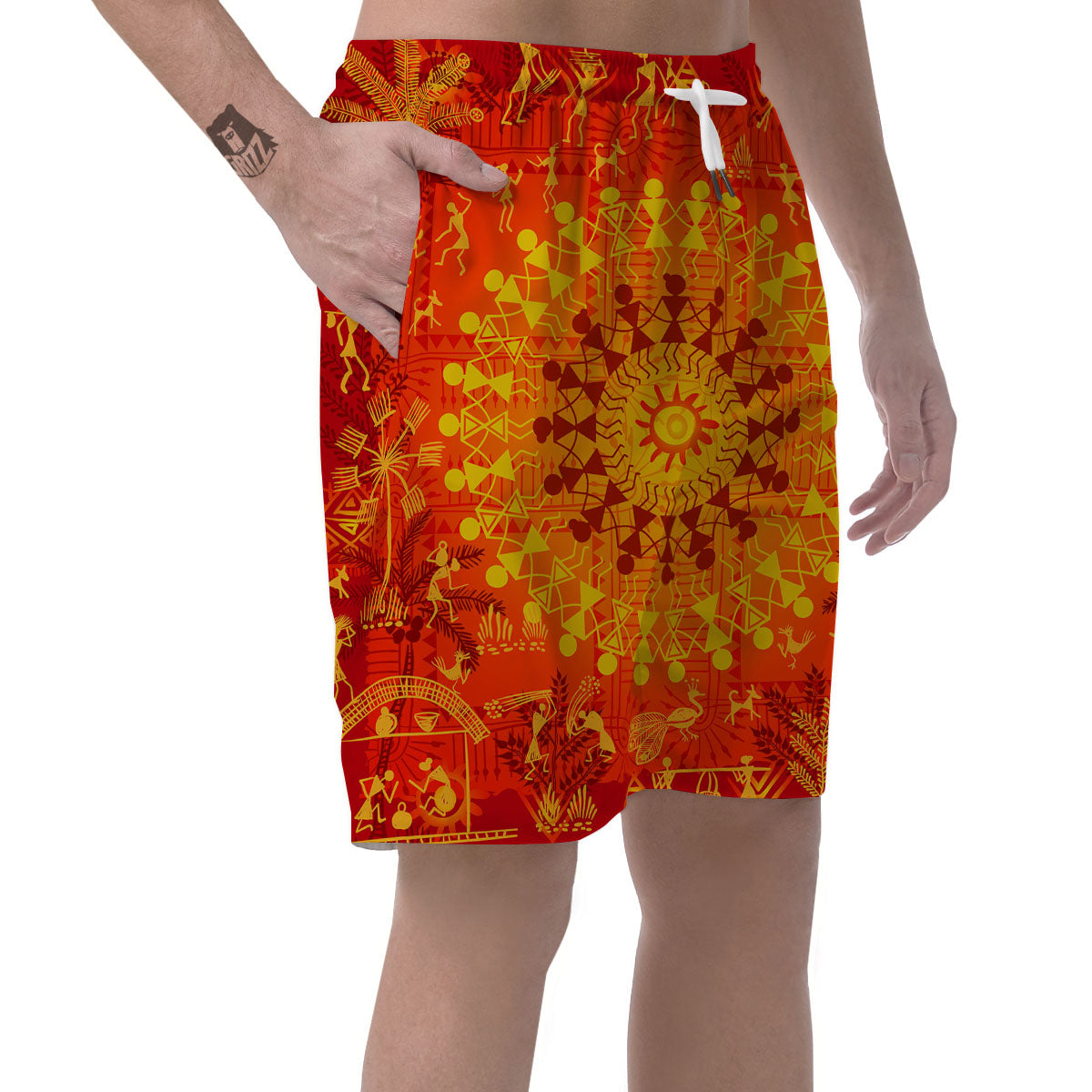 Warli Tribal Ancient Indian Print Men's Shorts-grizzshop