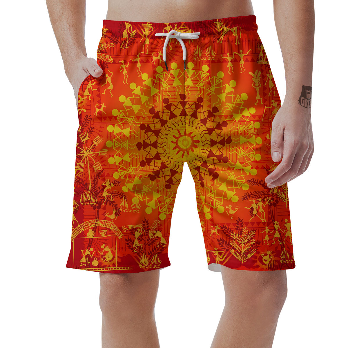 Warli Tribal Ancient Indian Print Men's Shorts-grizzshop