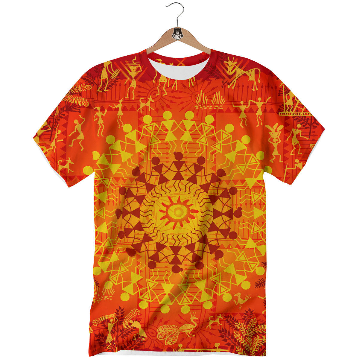 Warli Tribal Ancient Indian Print T-Shirt-grizzshop