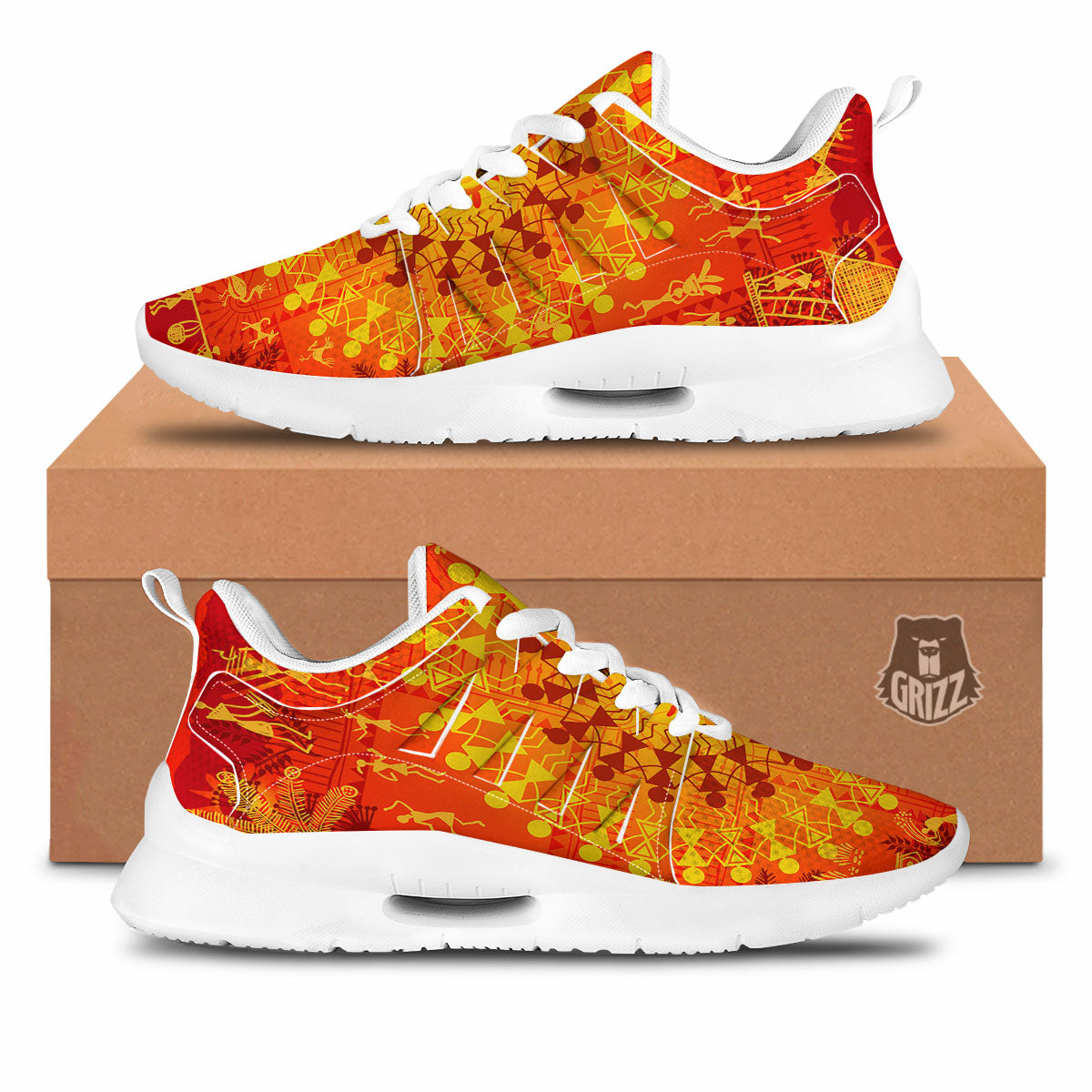 Warli Tribal Ancient Indian Print Tennis Shoes-grizzshop