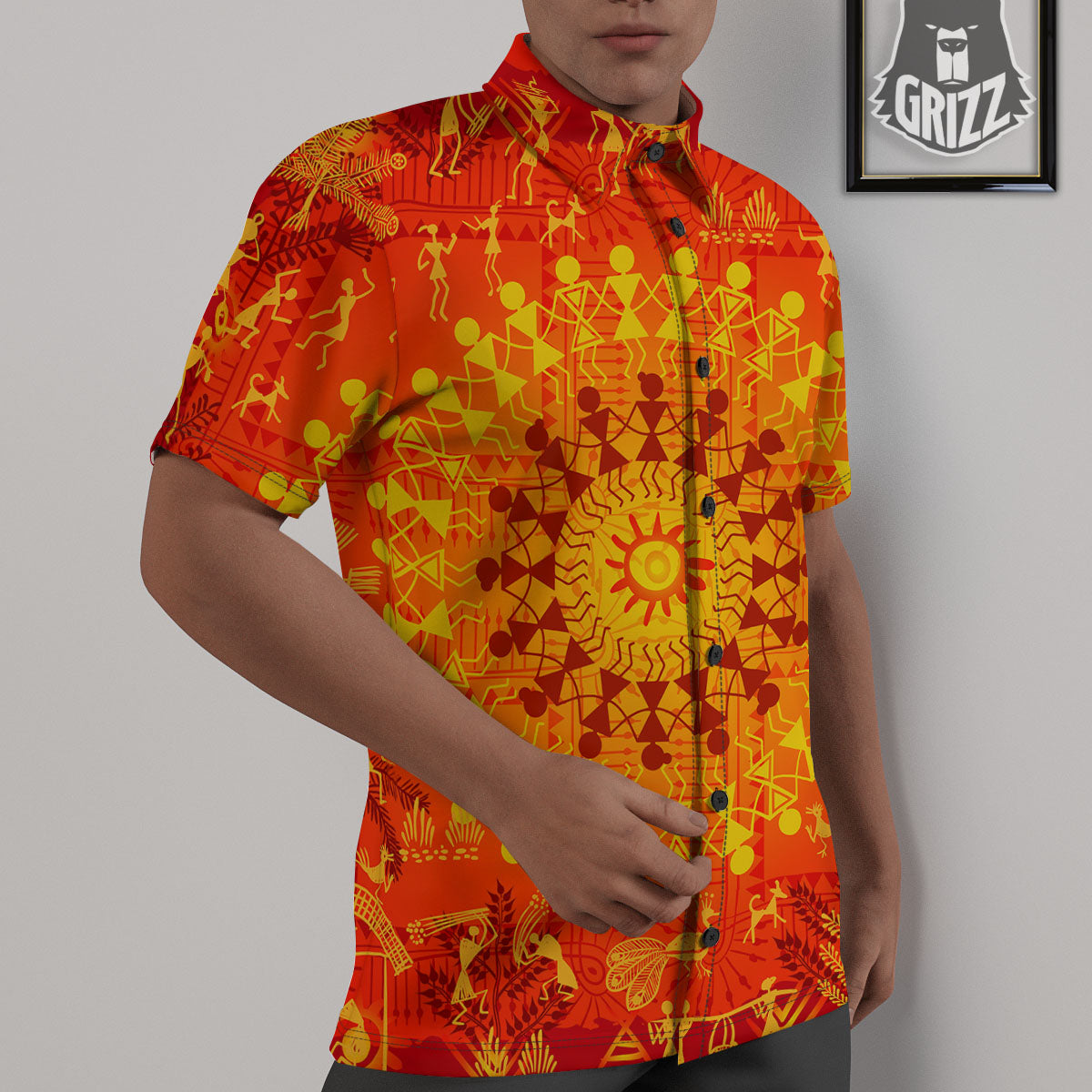 Warli Tribal Ancient Indian Print Untucked Shirts-grizzshop