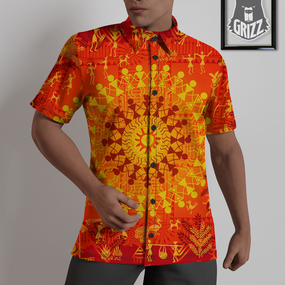Warli Tribal Ancient Indian Print Untucked Shirts-grizzshop