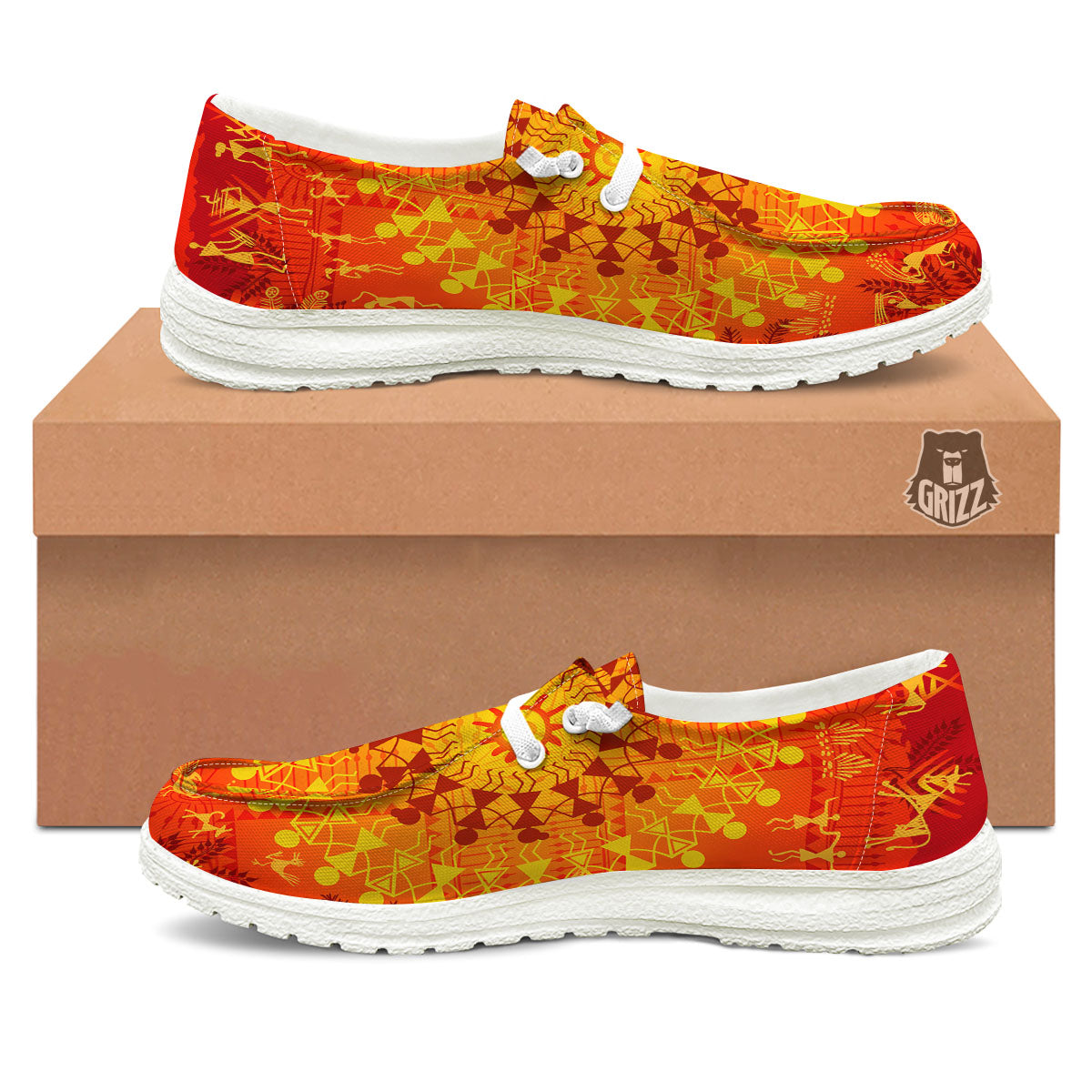 Warli Tribal Ancient Indian Print White Loafers-grizzshop