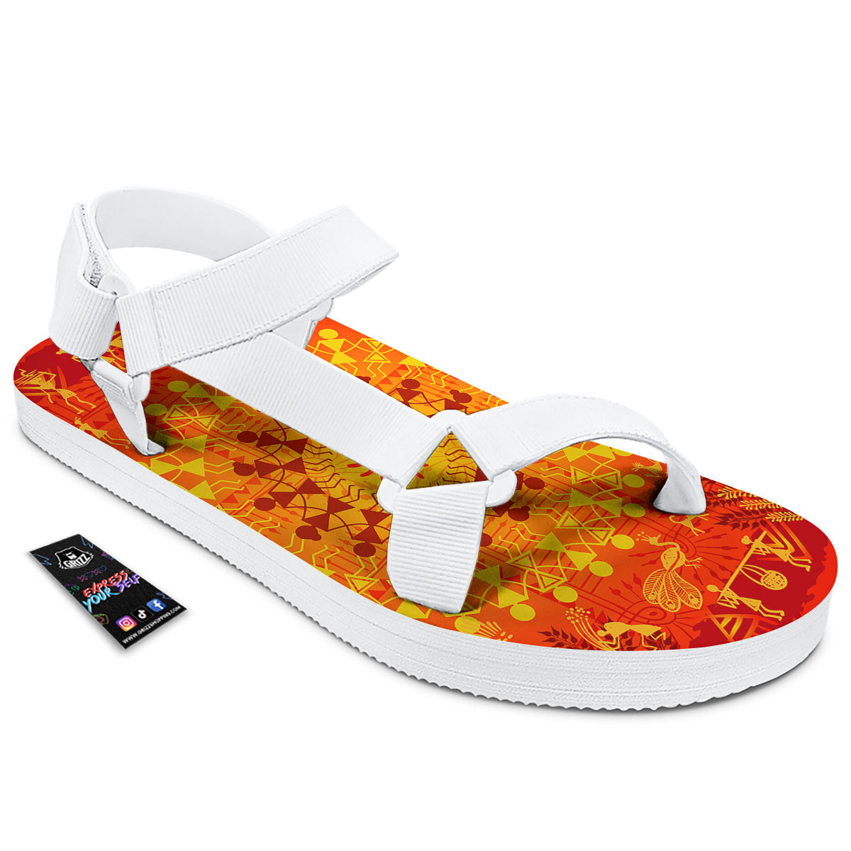 Warli Tribal Ancient Indian Print White Open Toe Sandals-grizzshop