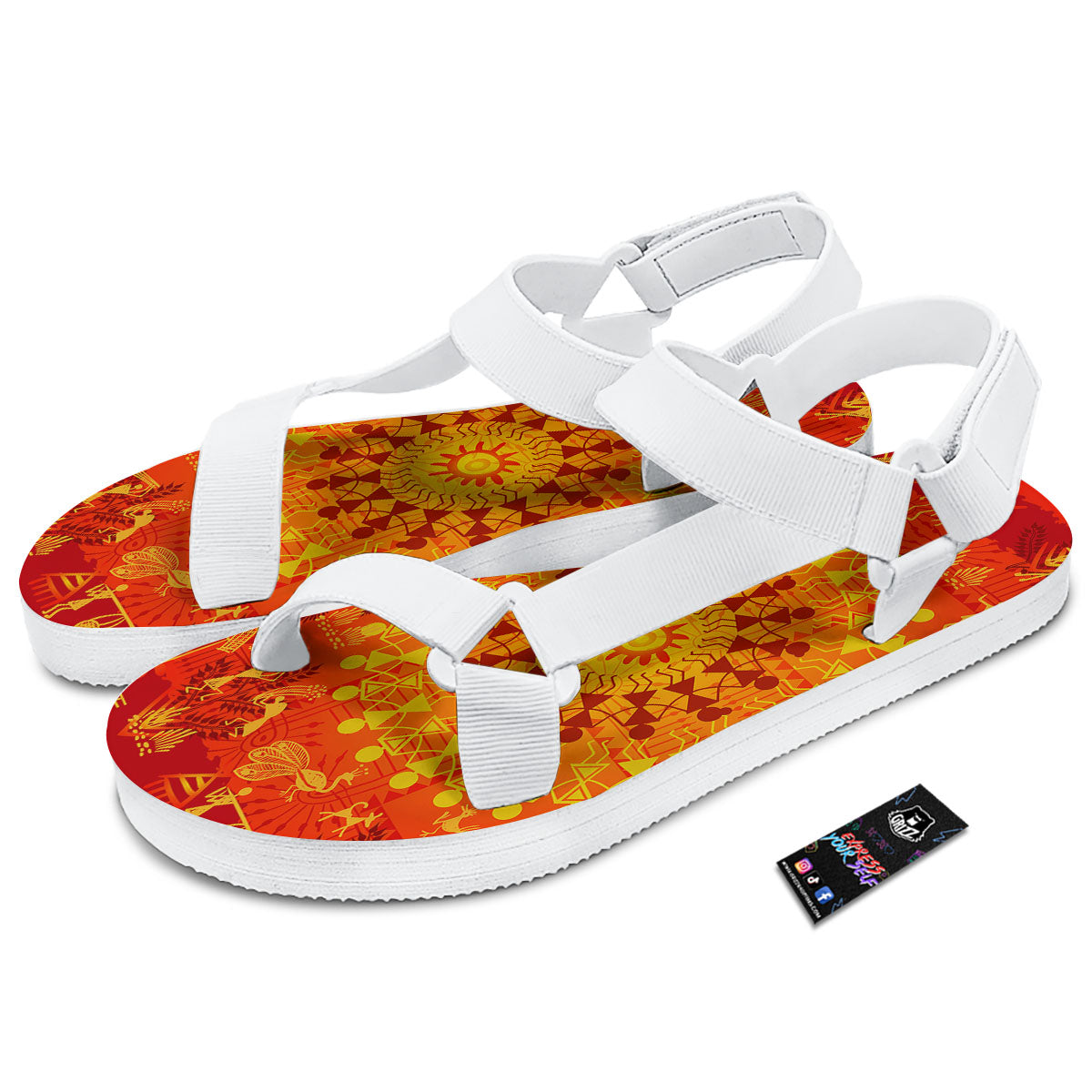 Warli Tribal Ancient Indian Print White Open Toe Sandals-grizzshop