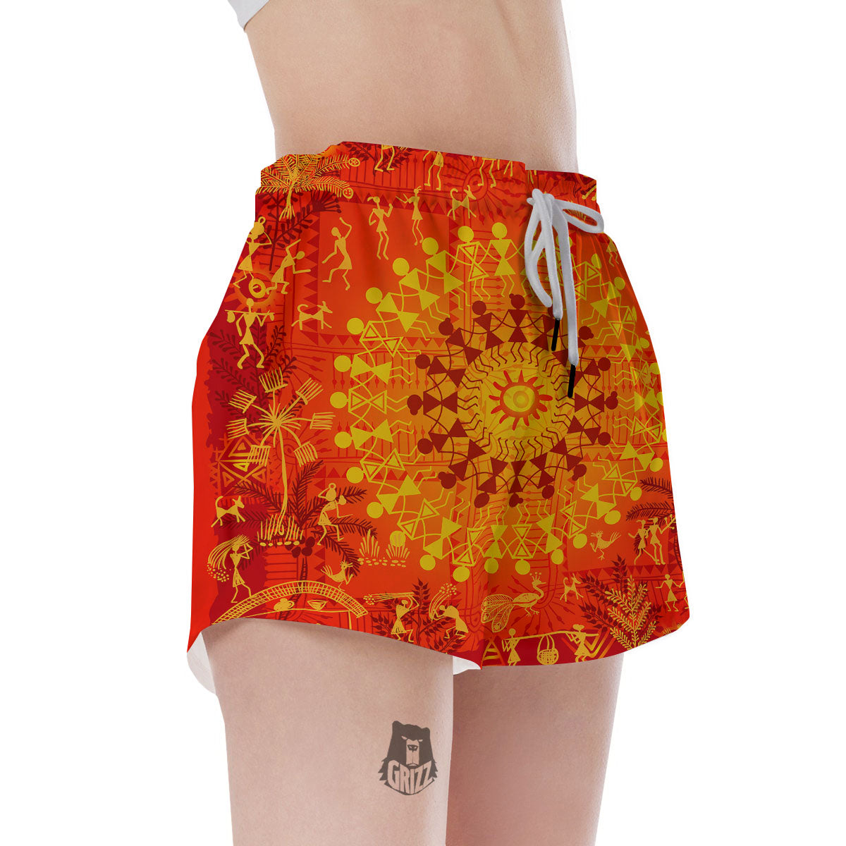 Warli Tribal Ancient Indian Print Women's Shorts-grizzshop