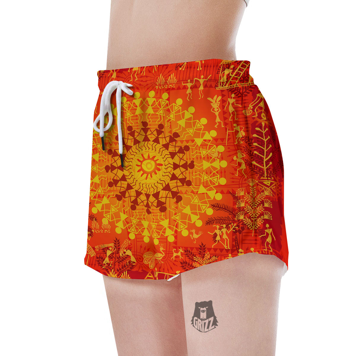 Warli Tribal Ancient Indian Print Women's Shorts-grizzshop
