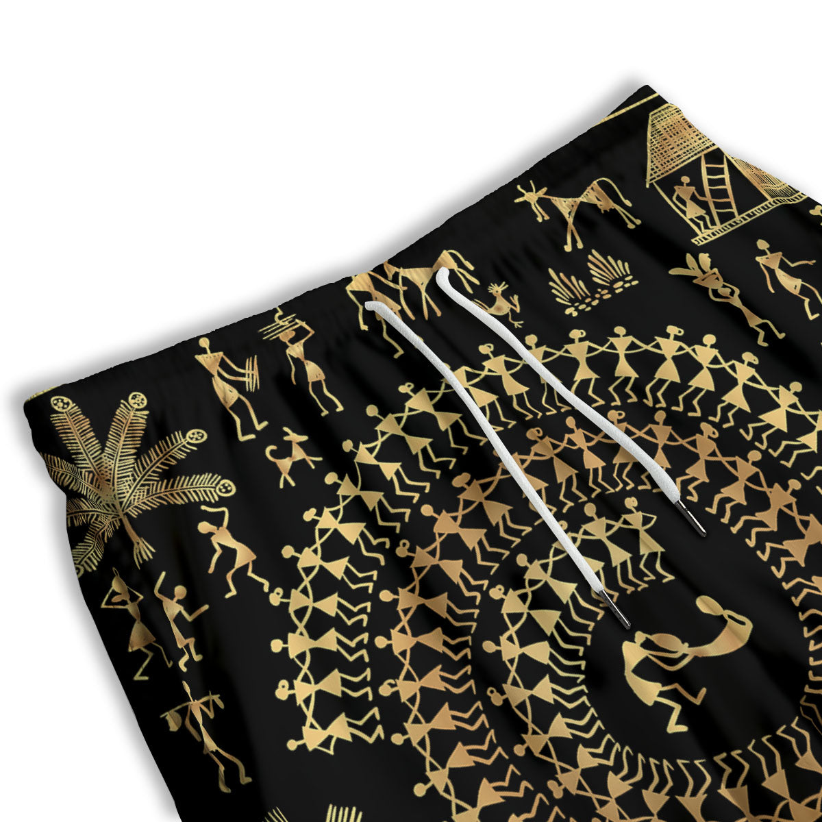 Warli Tribal Gold And Black Print Men's Athletic Shorts