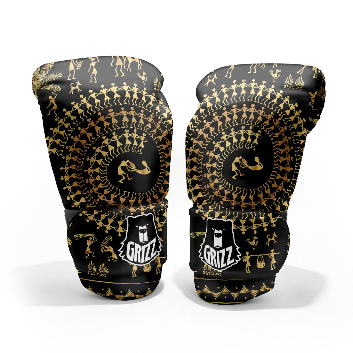 Warli Tribal Gold And Black Print Pro Boxing Glove