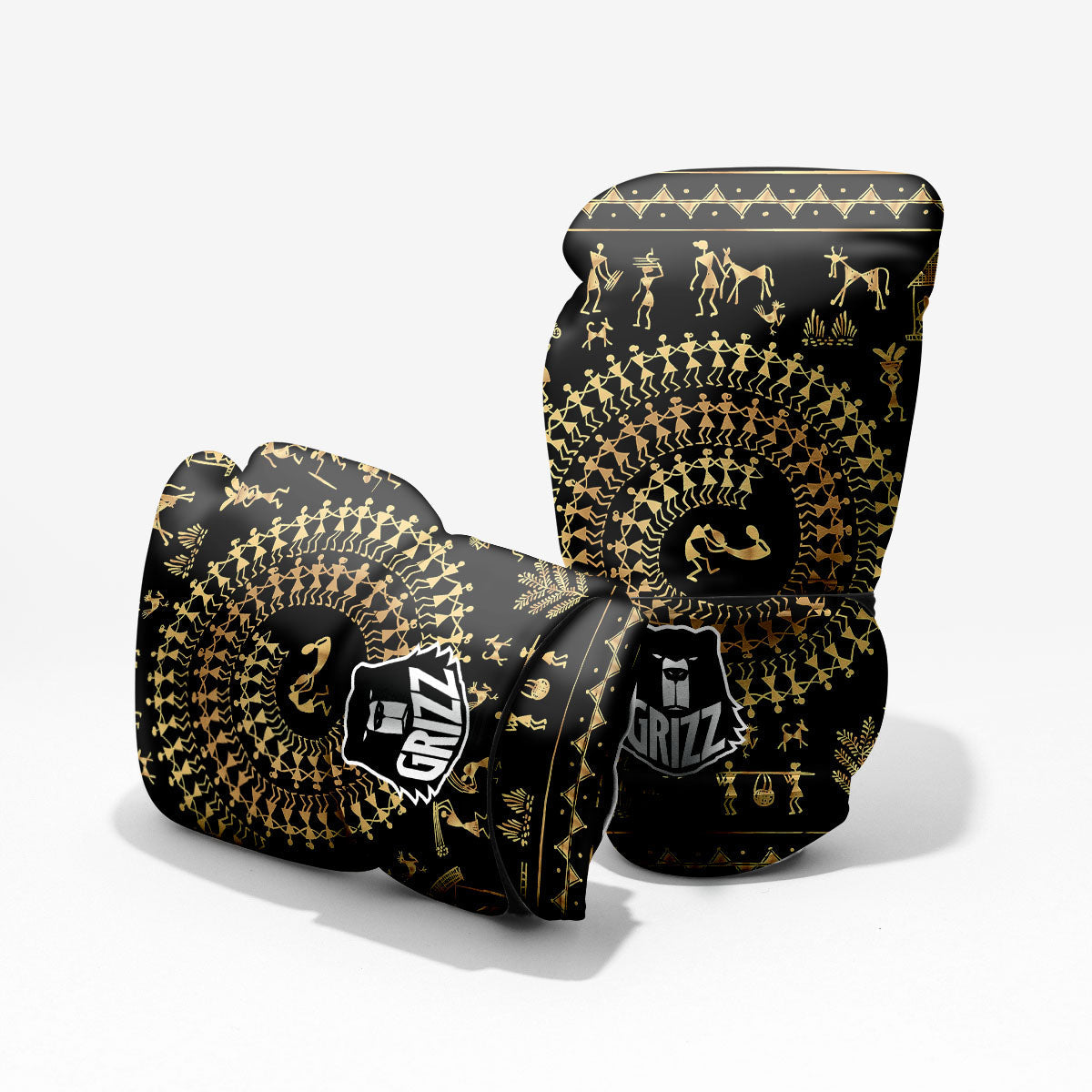 Warli Tribal Gold And Black Print Pro Boxing Glove