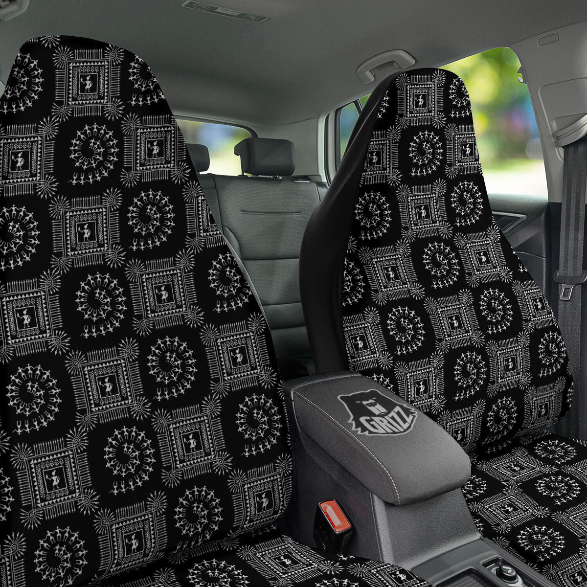 Warli Tribal White And Black Print Car Seat Covers-grizzshop