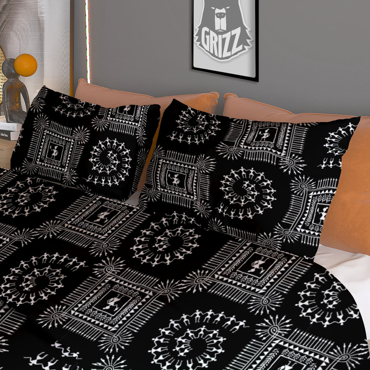 Warli Tribal White And Black Print Duvet Cover Bedding Set