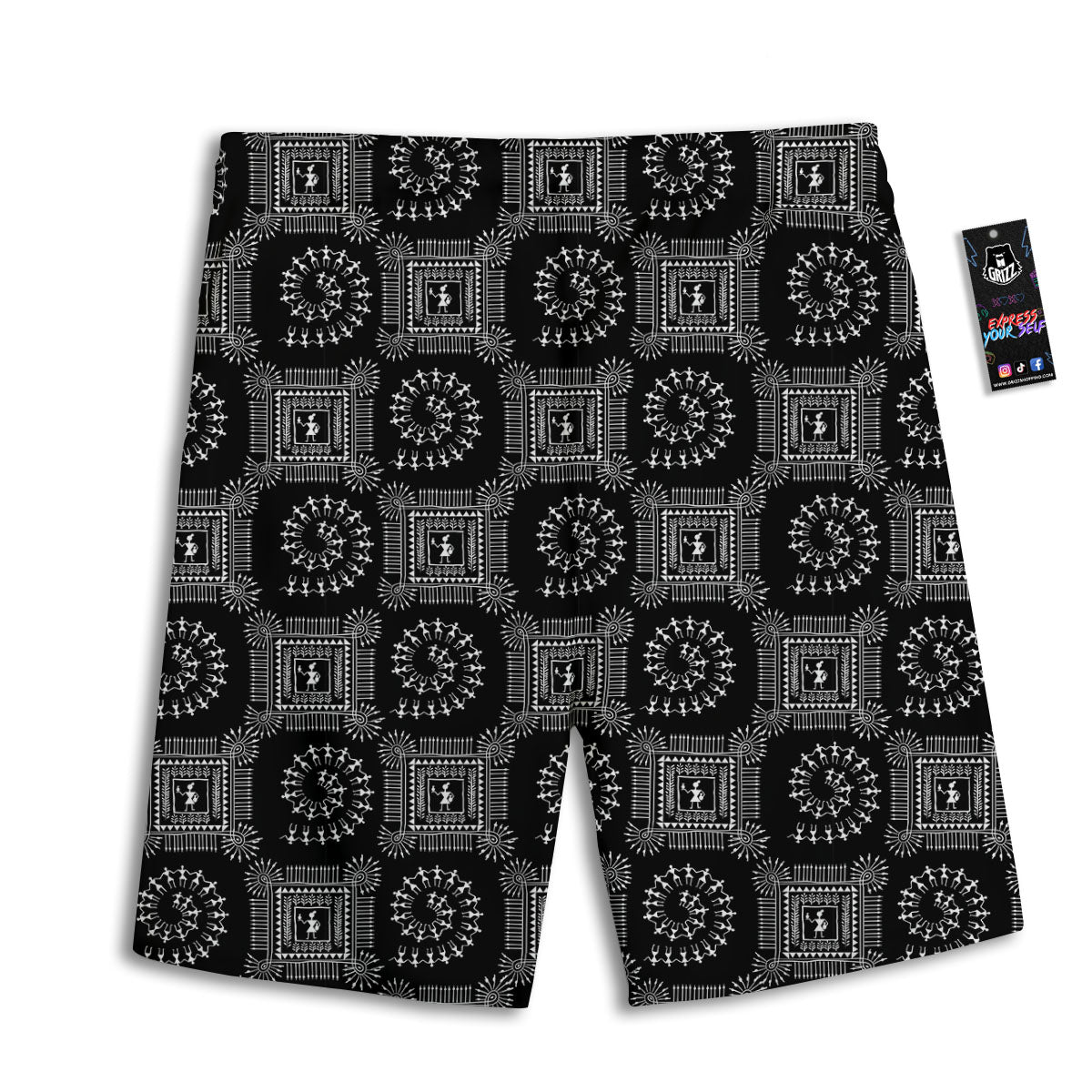 Warli Tribal White And Black Print Men's Athletic Shorts