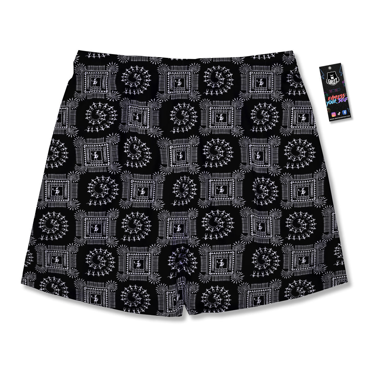 Warli Tribal White And Black Print Men's Running Shorts-grizzshop