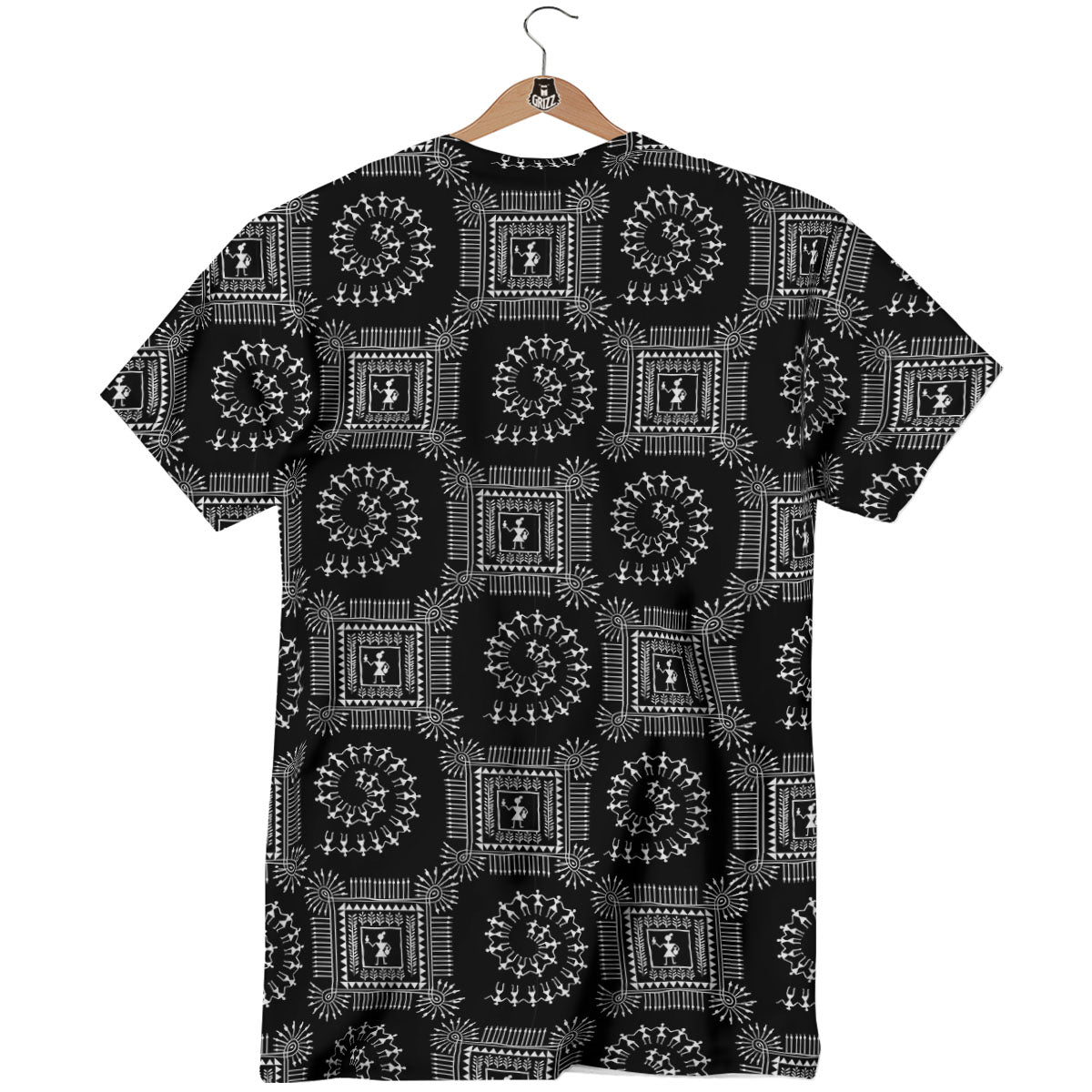 Warli Tribal White And Black Print T-Shirt-grizzshop