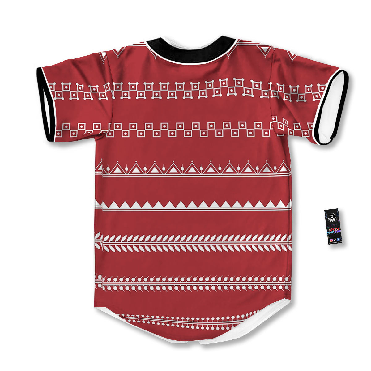 Warli Tribal White And Red Print Baseball Jersey-grizzshop