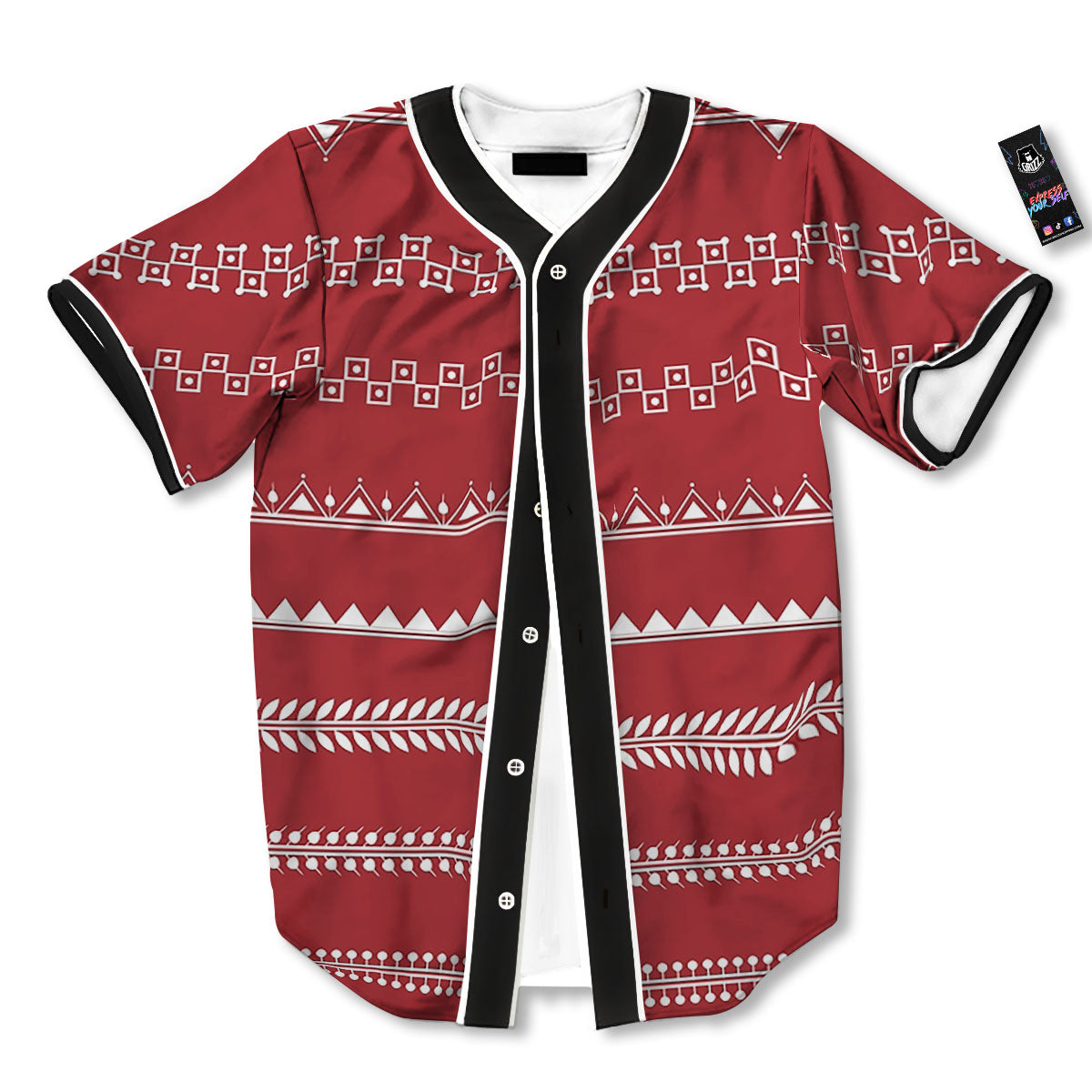 Warli Tribal White And Red Print Baseball Jersey-grizzshop