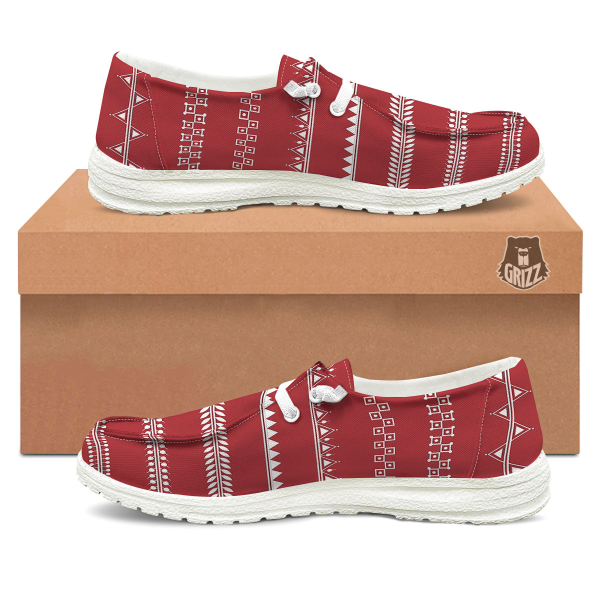 Warli Tribal White And Red Print Black Loafers-grizzshop