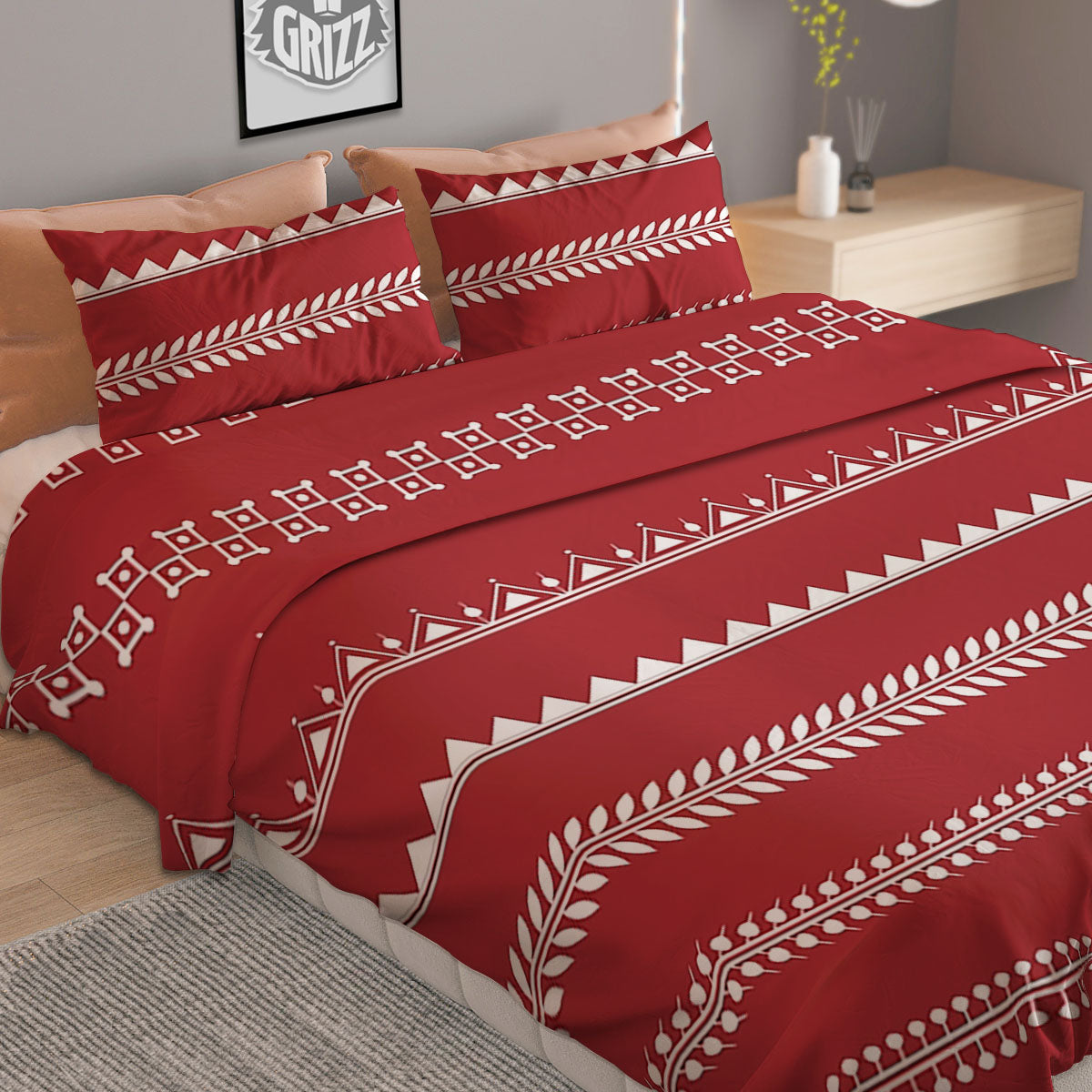 Warli Tribal White And Red Print Duvet Cover Bedding Set