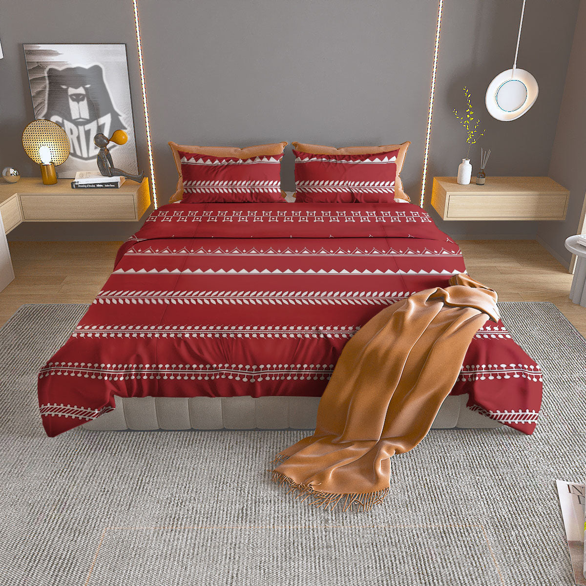 Warli Tribal White And Red Print Duvet Cover Bedding Set