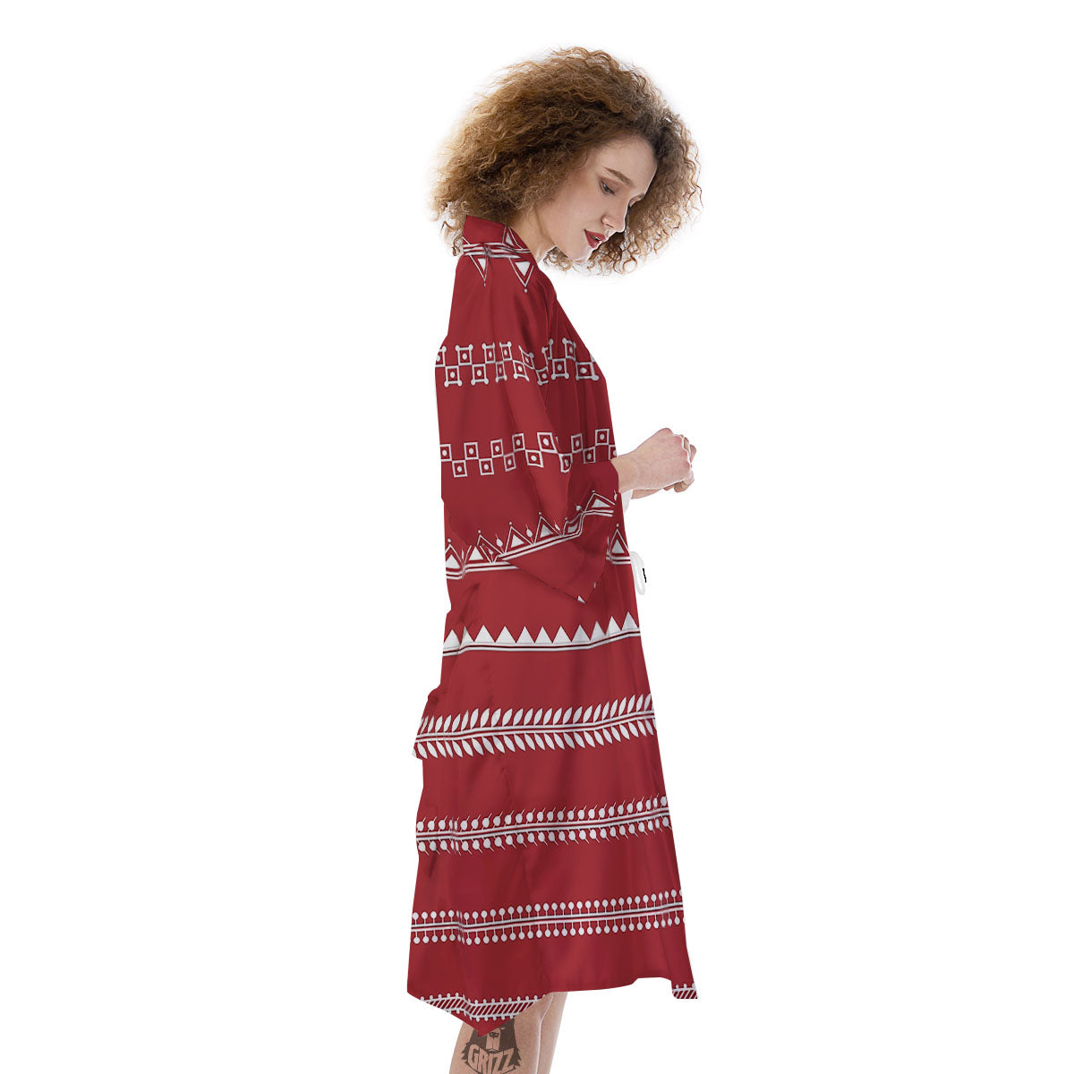 Warli Tribal White And Red Print Kimono-grizzshop