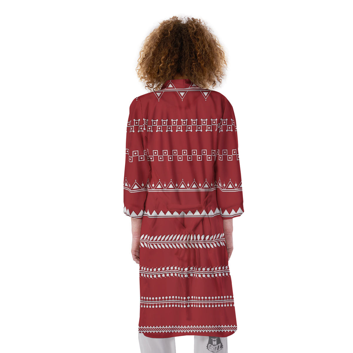 Warli Tribal White And Red Print Kimono-grizzshop