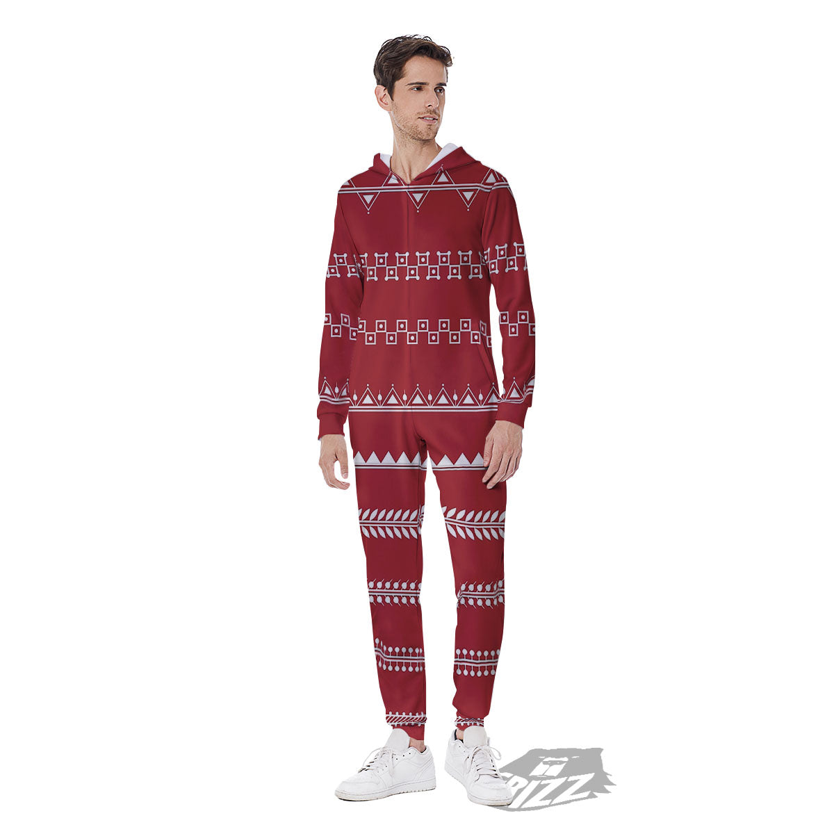 Warli Tribal White And Red Print Men's Jumpsuit-grizzshop