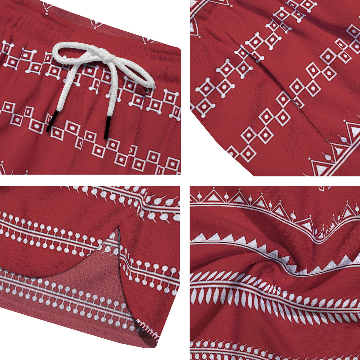 Warli Tribal White And Red Print Men's Running Shorts-grizzshop