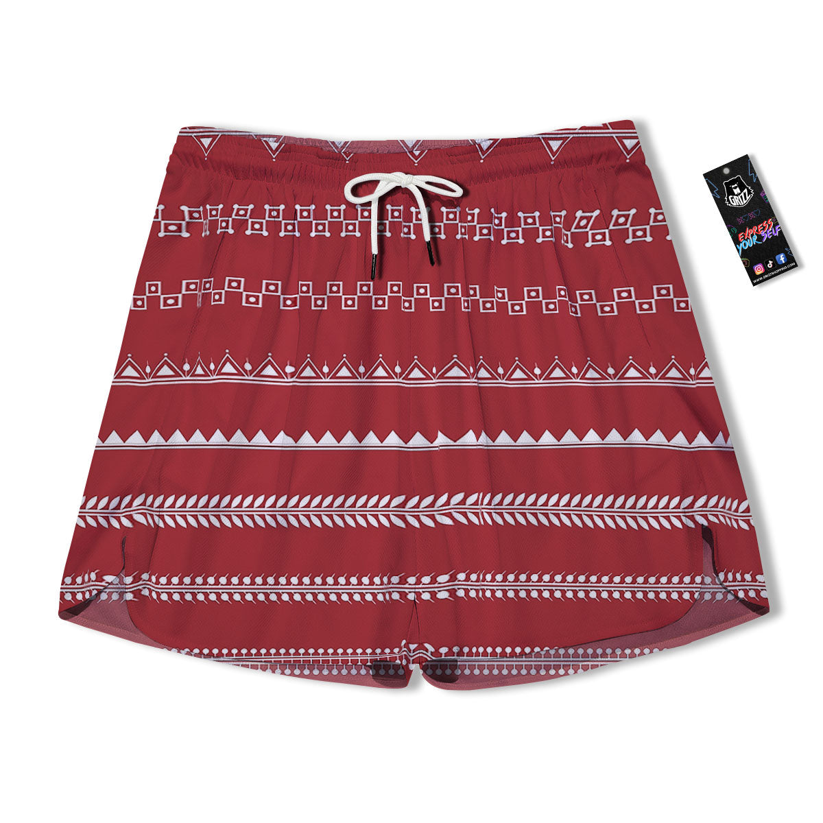 Warli Tribal White And Red Print Men's Running Shorts-grizzshop