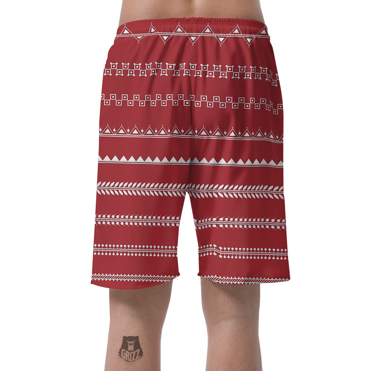 Warli Tribal White And Red Print Men's Shorts-grizzshop