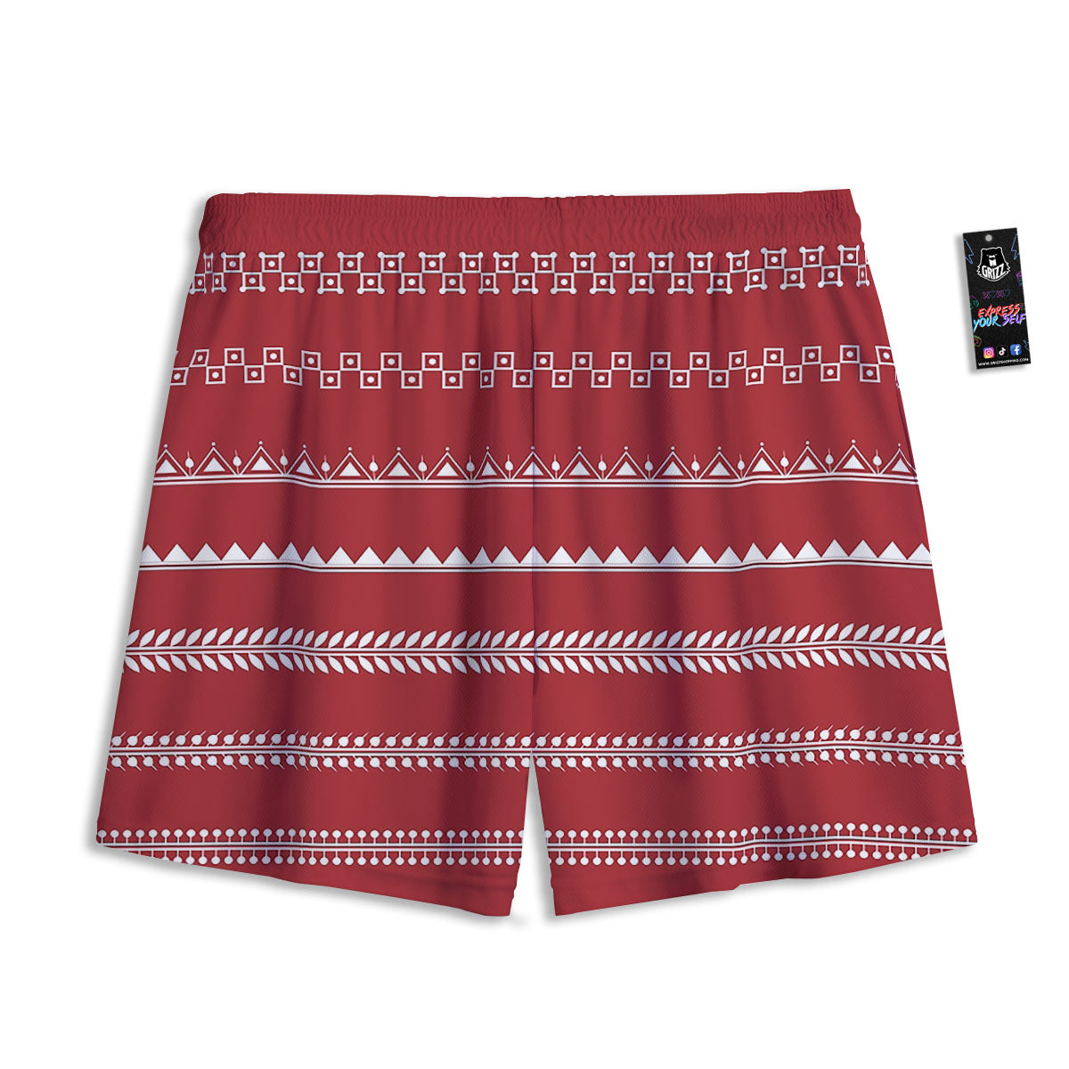 Warli Tribal White And Red Print Mesh Shorts