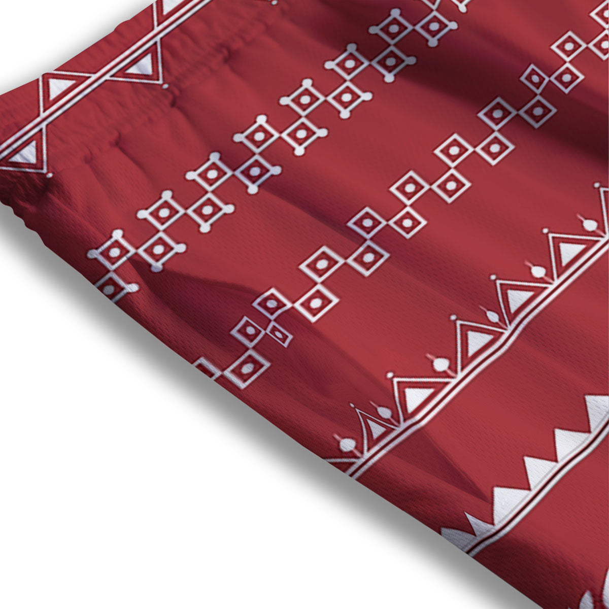 Warli Tribal White And Red Print Mesh Shorts