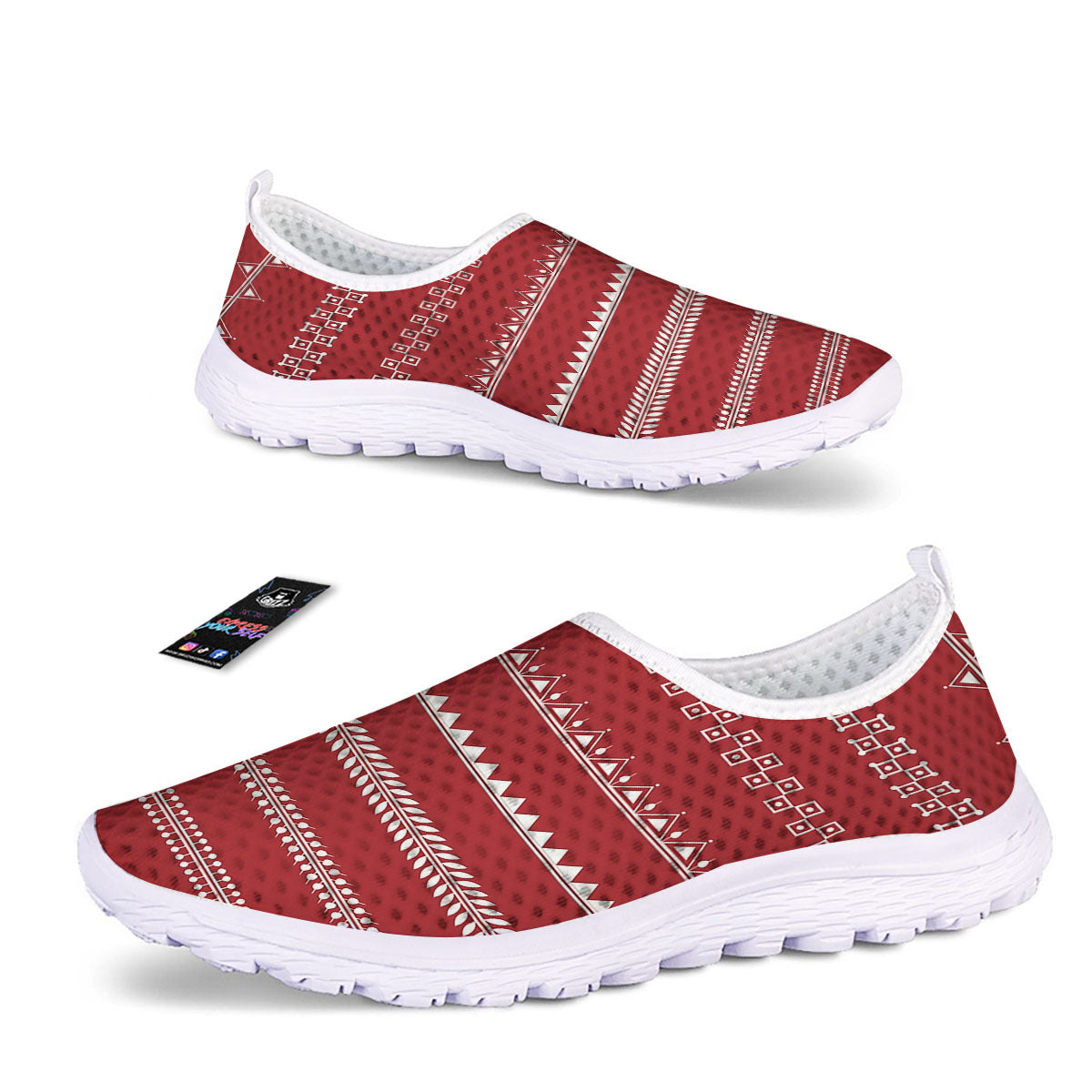 Warli Tribal White And Red Print Nurse Shoes-grizzshop