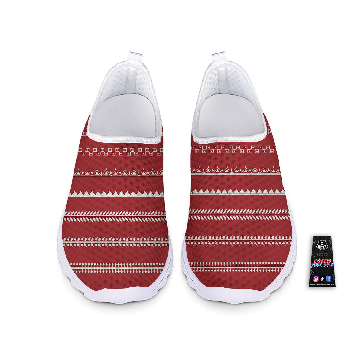 Warli Tribal White And Red Print Nurse Shoes-grizzshop
