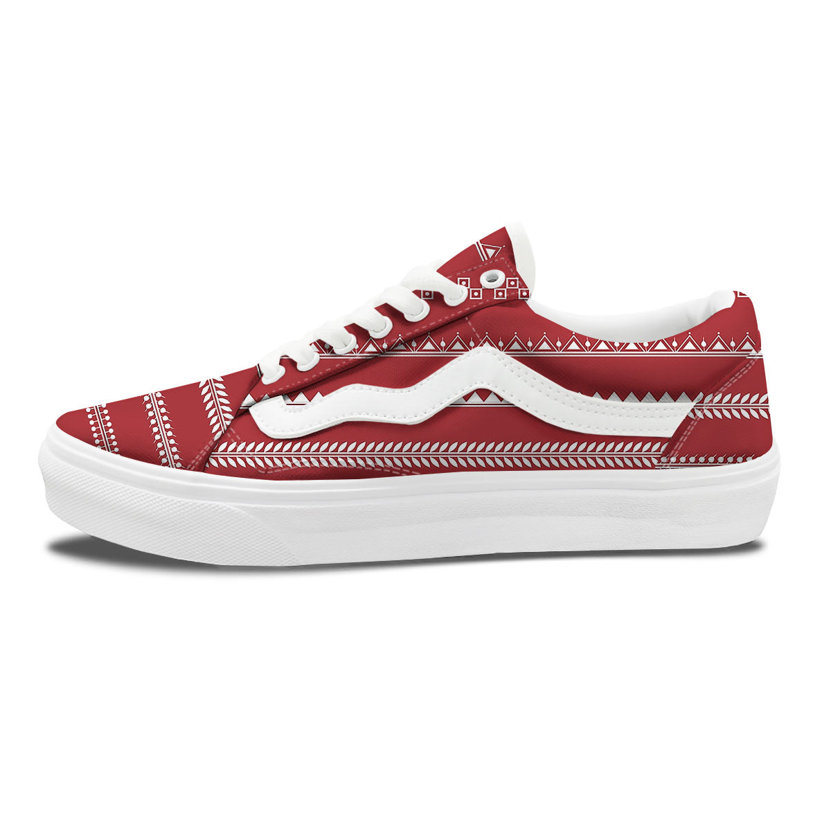 Warli Tribal White And Red Print Skate Shoes-grizzshop