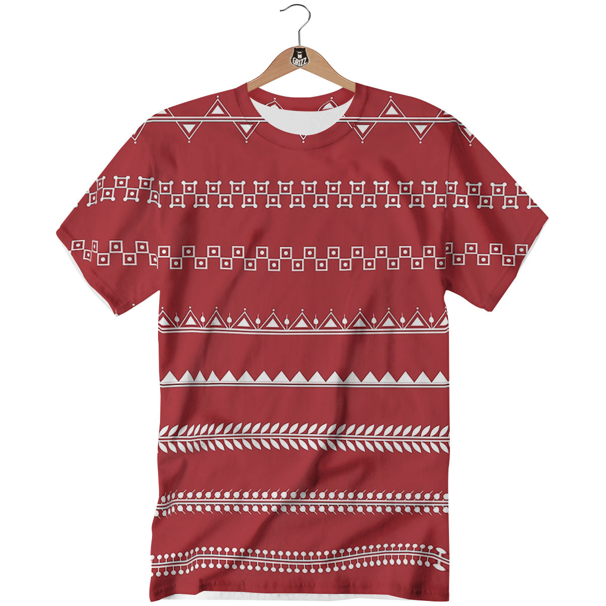 Warli Tribal White And Red Print T-Shirt-grizzshop