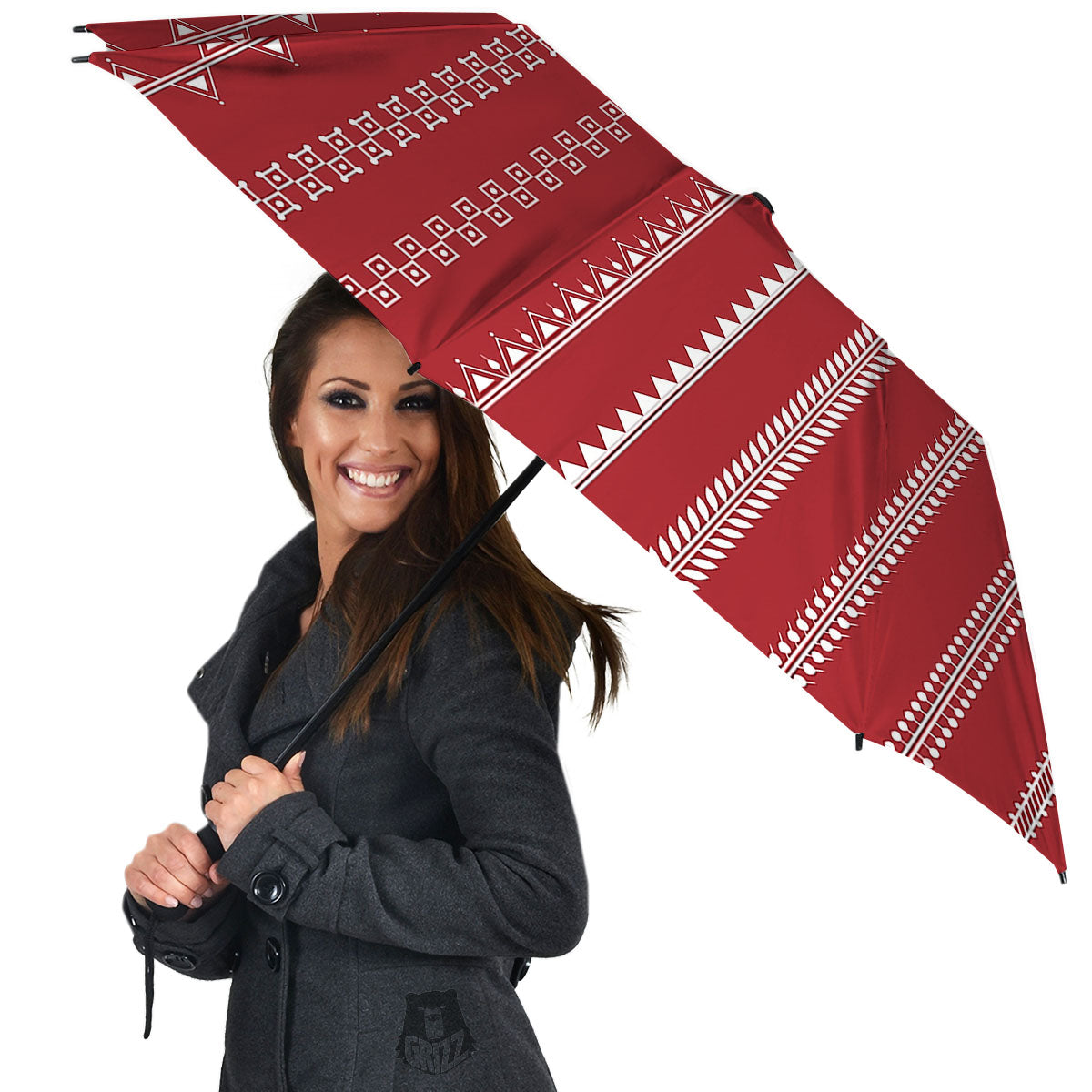 Warli Tribal White And Red Print Umbrella-grizzshop
