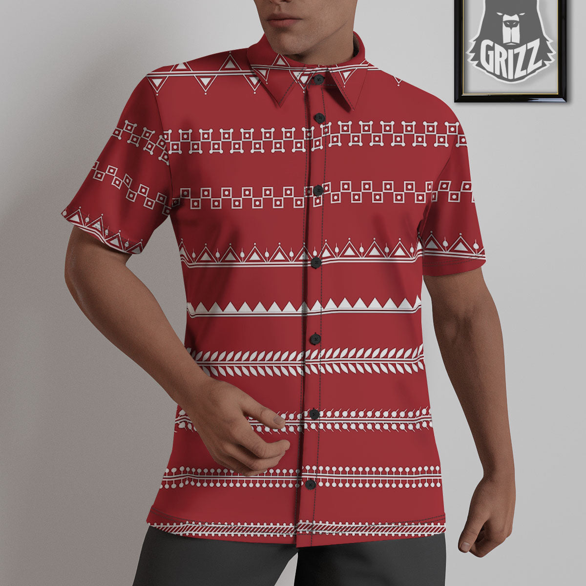 Warli Tribal White And Red Print Untucked Shirts-grizzshop
