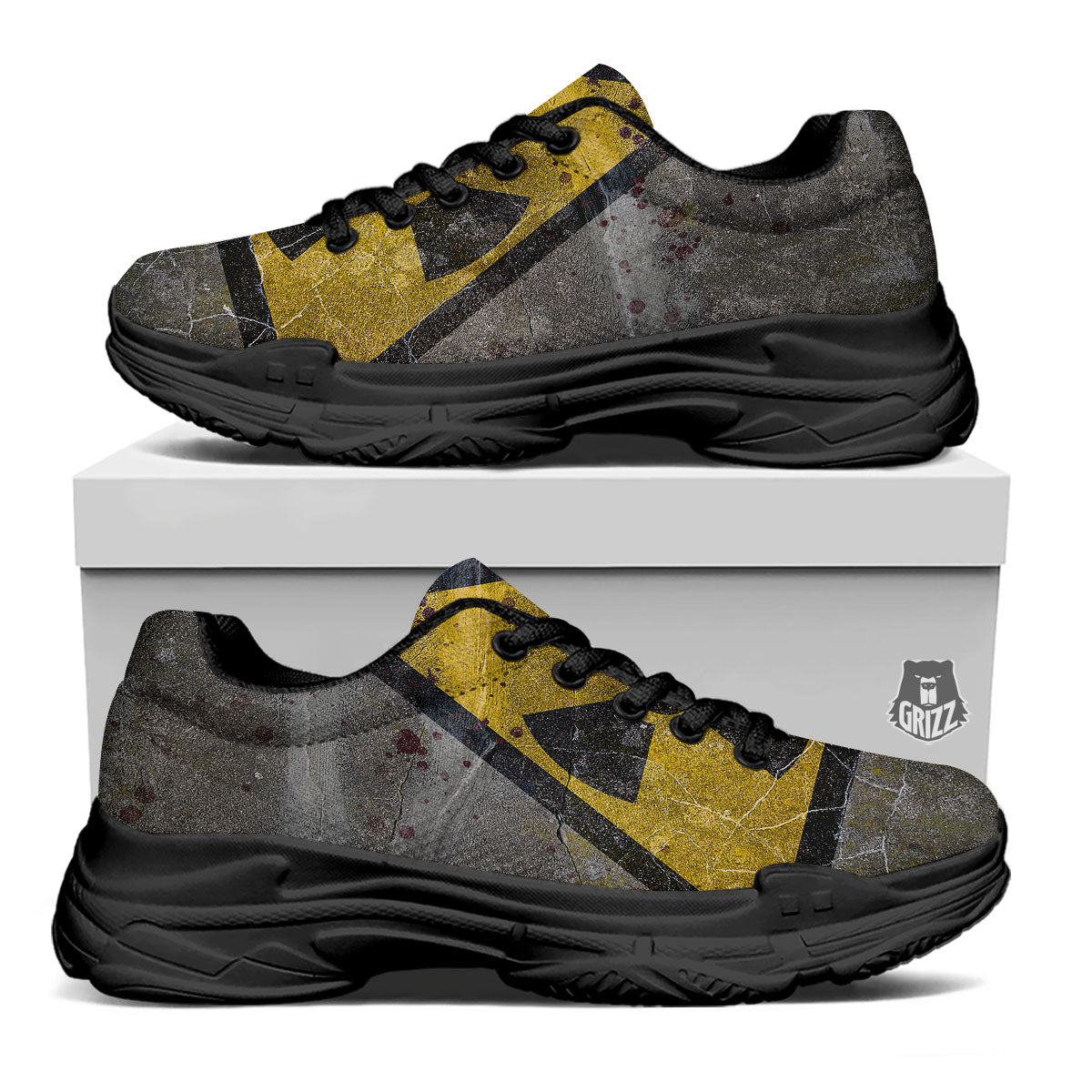 Warning Nuclear Symbol Print Black Chunky Shoes-grizzshop