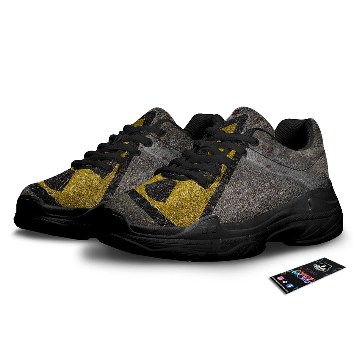 Warning Nuclear Symbol Print Black Chunky Shoes-grizzshop