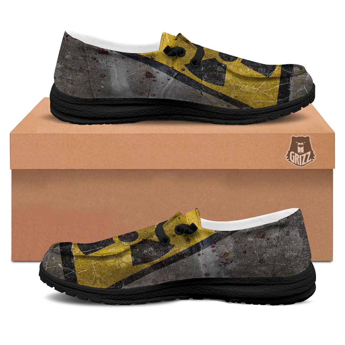 Warning Nuclear Symbol Print Black Loafers-grizzshop
