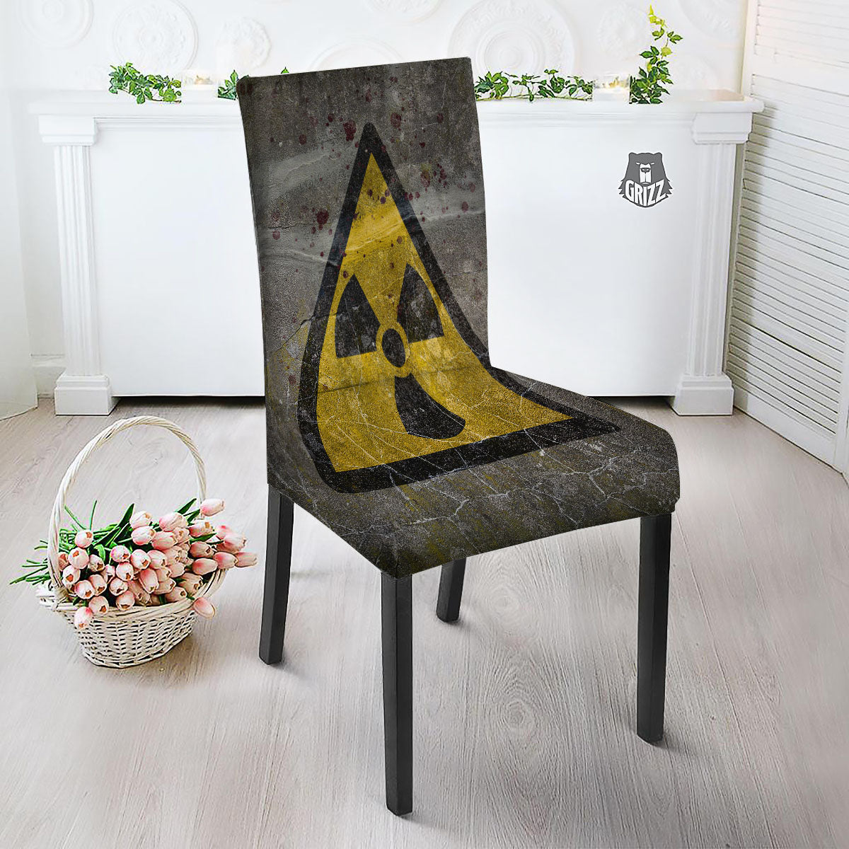 Warning Nuclear Symbol Print Dining Chair Slipcover-grizzshop
