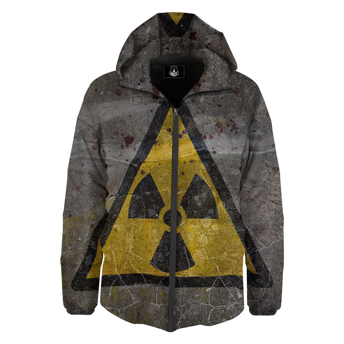Warning Nuclear Symbol Print Down Jacket-grizzshop