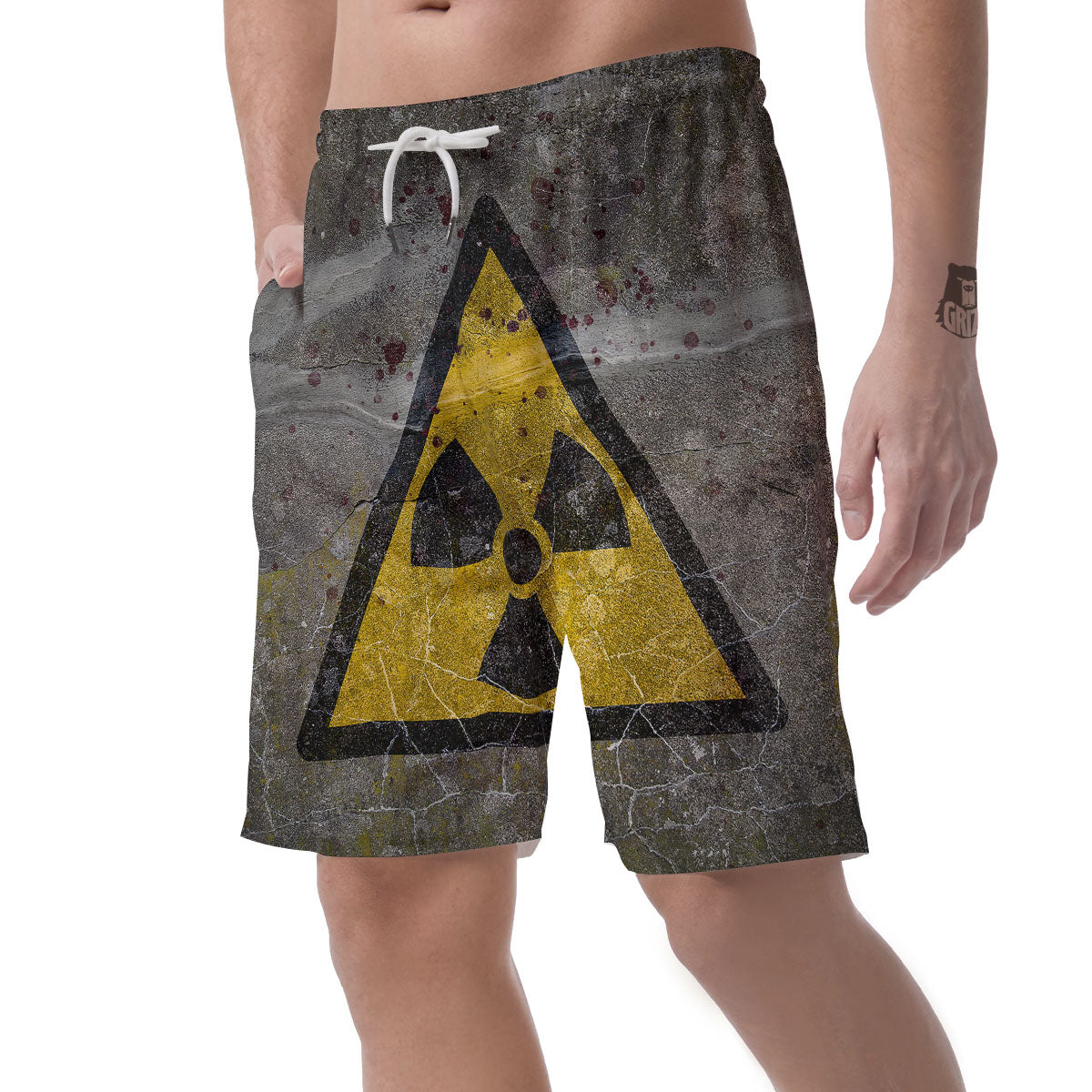 Warning Nuclear Symbol Print Men's Shorts-grizzshop