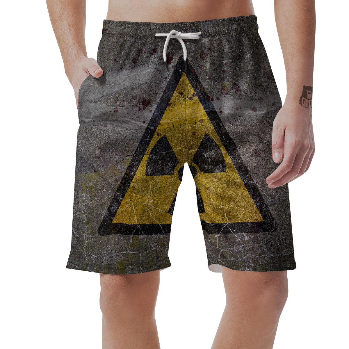 Warning Nuclear Symbol Print Men's Shorts-grizzshop