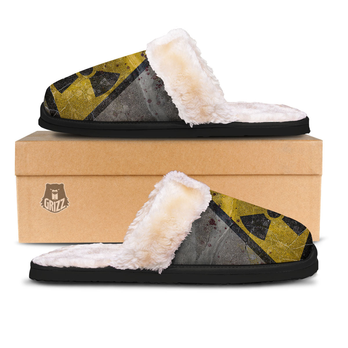 Warning Nuclear Symbol Print Slippers-grizzshop