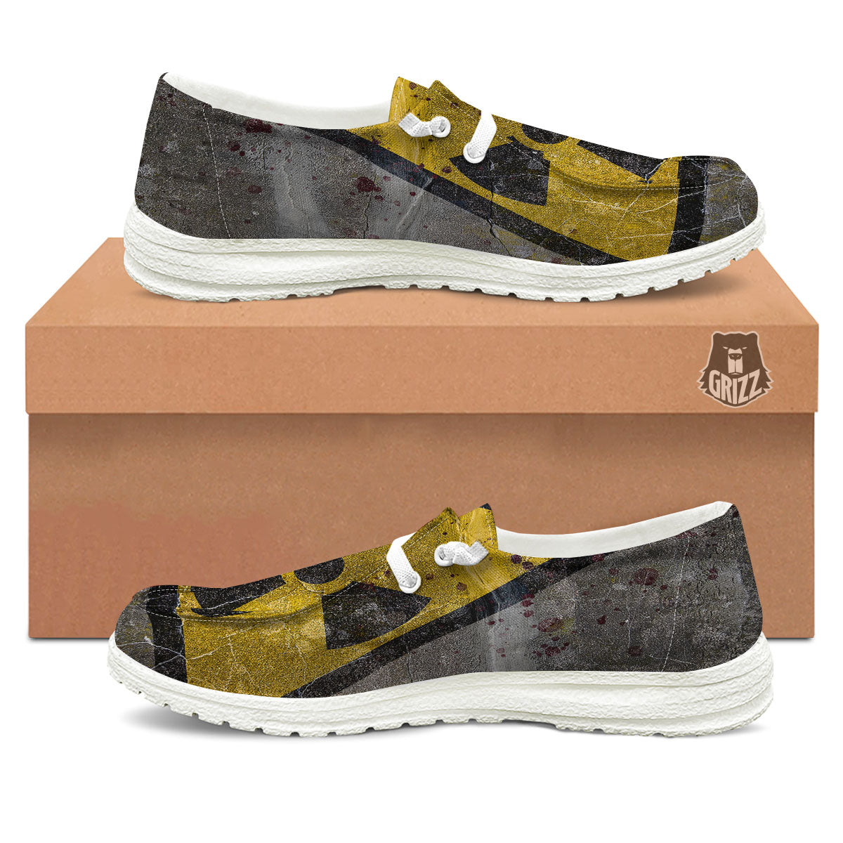 Warning Nuclear Symbol Print White Loafers-grizzshop